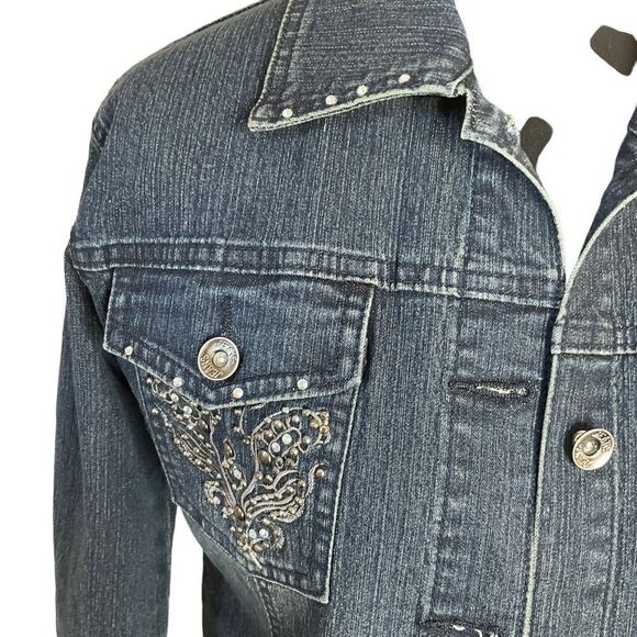 DANIEL Jeans Denim Jacket Blingy Embroidered Embelished Size M - Picture 2 of 15